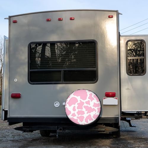 Image of Pink Cow Print Spare Tire Cover Dust-Proof Wheel Tire Cover Fit Trailer, RV, SUV and Many Vehicle 14 Inch