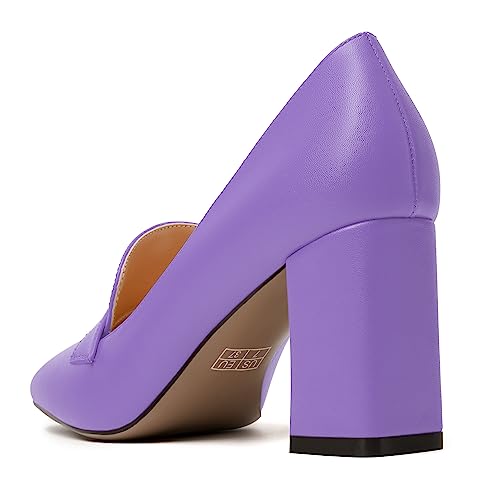 Image of MODENCOCO Womens Sexy Formal Matte Slip On Square Toe Work Block High Heel Loafers Shoes 3.5 Inch