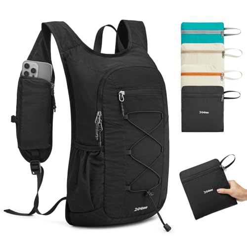 G4Free 20L Hiking Backpack Lightweight Daypack with Phone Pocket Small Packable Foldable Hiking Bag for Women Men, Black