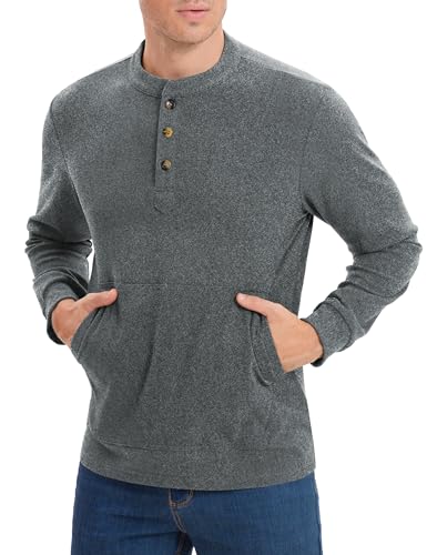 Derminpro Men's Henley Sweatshirts Long Sleeve Casual Solid Fleece Lining Lightweight Thermal T Shirt