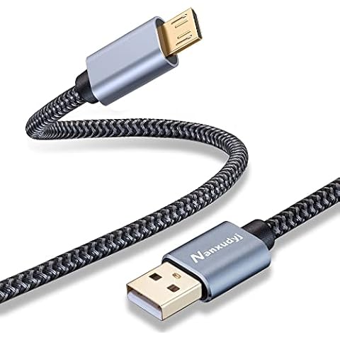 Nanxudyj Micro USB Cable 20ft, Long Fast Charging & Sync Android Charger,Braided Nylon Micro USB Cables for Samsung Galaxy S7/S6 and Edge,Note 6/5,Sony,Kindle,PS4,Android Devices - Grey Cover