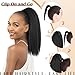 WIGNEE Kinky Straight Ponytail Extension for Black Women with Claw Clip and Drawstring - Yaki Ponytail, Fluffy Soft Full Yaki, Natural Black, 20 Inch
