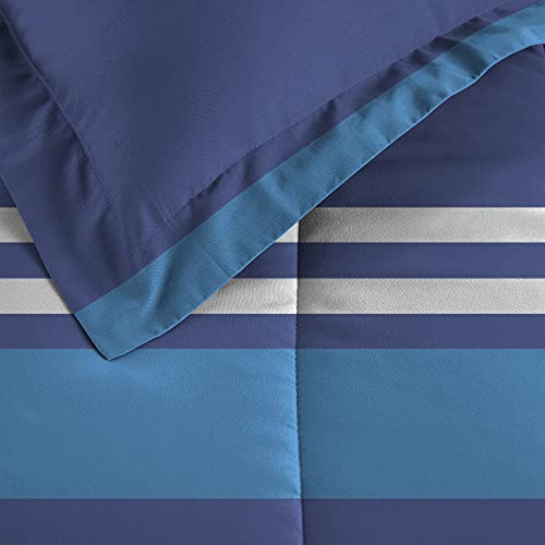 Dream Factory Kids 5-Piece Complete Bed Set Easy-Wash Super Soft Microfiber Comforter Bedding, Twin, Blue Rugby Stripe, (2D872701Bl) #TOP4