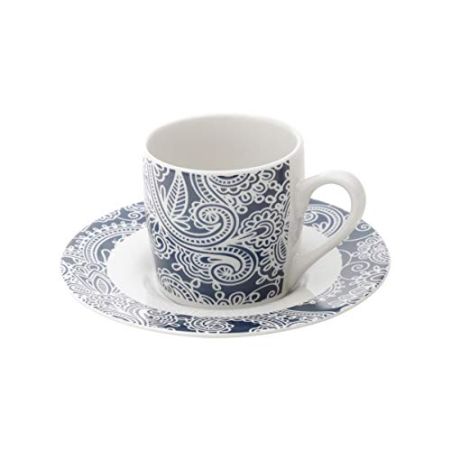 Cj 6 Xícaras P/café de Porcelana Blue Floral 90ml Lyor Azul e Branco