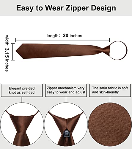 Image of YourTies Zipper Tie for Men Adjustable Pre-tied Satin Neckties and Pocket Square Set Solid Color Business Formal Wedding