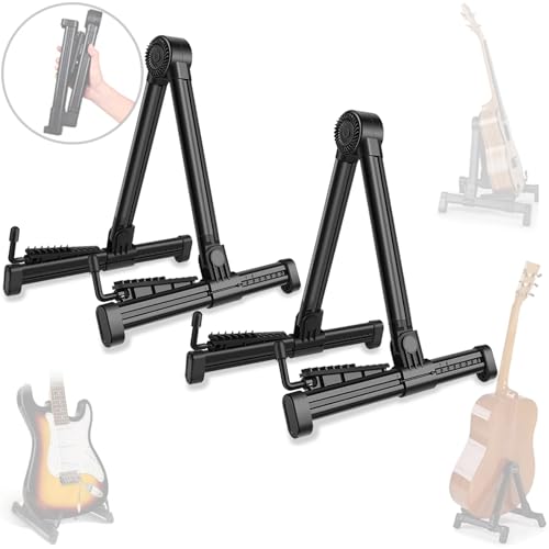 UPELLA Guitar Stands 2 PACK, Plastic Lightweight A-Frame Guitar Floor Stand, ABS Guitar Rack, Foldable Guitars Holder for Bass, Banjo, Cello, Mandolin, Guitar Accessories (Black)