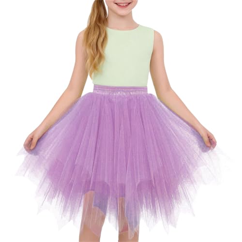 Infant Girl Outfits Girls Layered Tulle Tutu Skirt Kids Fashion Dance Party Ballet Dress Elastic Waisted Irregular Jagged Dresses Sundress Light Violet