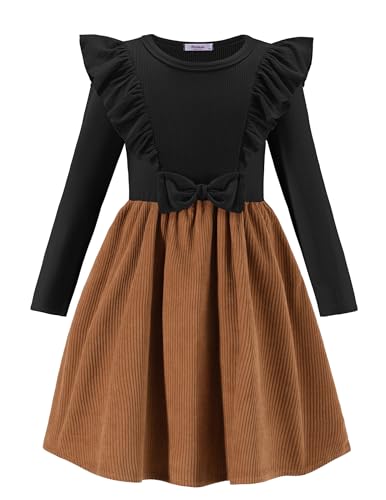 Amazon.com: Arshiner Toddler Girls Dresses Ribbed Ruffles Black Brown Dress  Cute Bowknot Kids Fall Outfits Clothes 2T: Clothing, Shoes & Jewelry