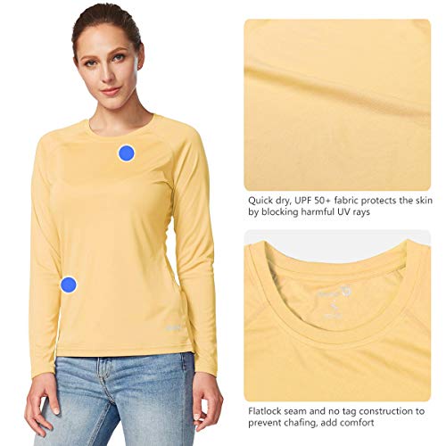BALEAF Women's UPF 50+ Sun Protection T-Shirt SPF Long/Short Sleeve Outdoor Performance Hiking Shirt Yellow Size M