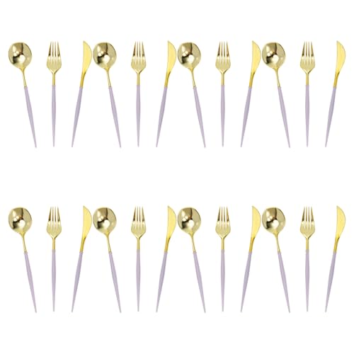 TABLETREANDS Disposable Purple Plastic Party Cutlery Set 24pcs – Gold-plated