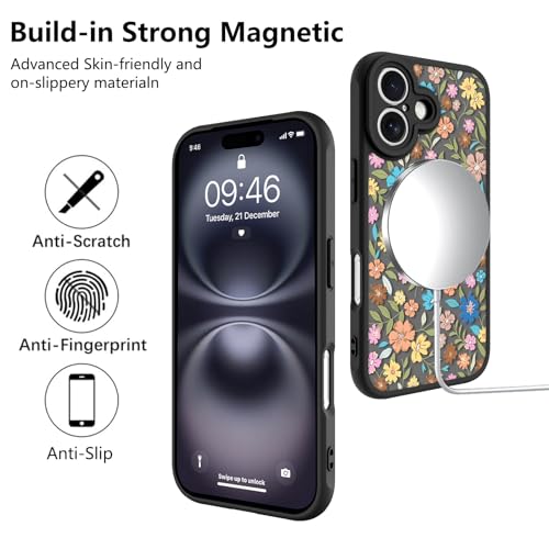 Image of KANGHAR Case Compatible with iPhone 16 Flower Pattern | [Compatible with Magsafe] Cute Colorful Blooming Florals Protective Magnetic Case for Girls Women 6.1 inch