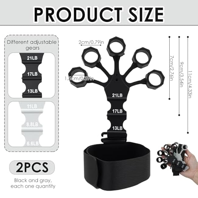 Grip Strength Trainer and Finger Exerciser, Double Sided Grip Strength Trainer for Rock Climbing And Hand Therapy, Adjustable Finger Extension Exerciser Builds Hand Strength for Relieve Pain(2Pack, Black+Grey)