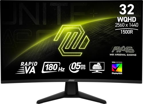 Image of msi MAG 32CQ6F 31.5-inch 2560 x 1440 (QHD) Computer Monitor, 180Hz, AMD FreeSync, HDMI, Display Port, VGA Port, VESA, Tilt, Height Adjustable, Speaker, 0.5ms, Black
