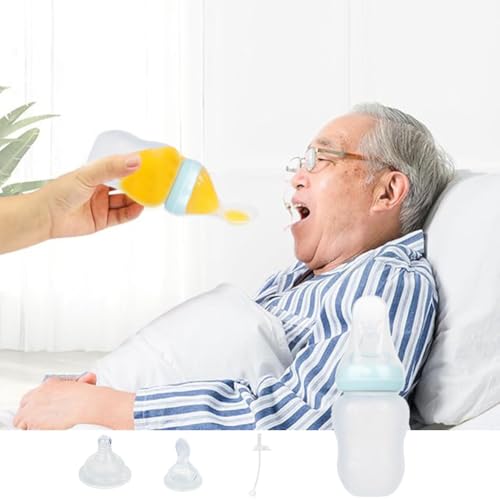 Taza de alimentación para pacientes ancianos discapacitados, taza de lactancia para adultos, disfagia, control de flujo, botella de alimentación líquida con cuchara, botella de pezón, tazas para beber