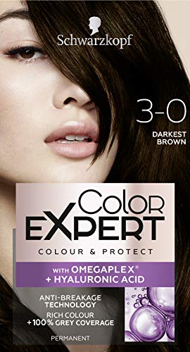 Schwarzkopf Color Expert Dark Brown Hair Dye Permanent, Up to 100 Percent Grey Hair Coverage & Protect with Omegaplex - Brunette, 3-0 Darkest Brown
