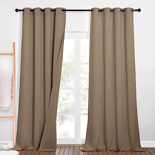 PONY DANCE Cortina Antiruido de Tres Capa Cortinas Dormitorio Matrimonio 2 Piezas Termicas Aislantes Frio y Calor con Ojales 100% Opacas para Salon, 132x240 CM, Moca
