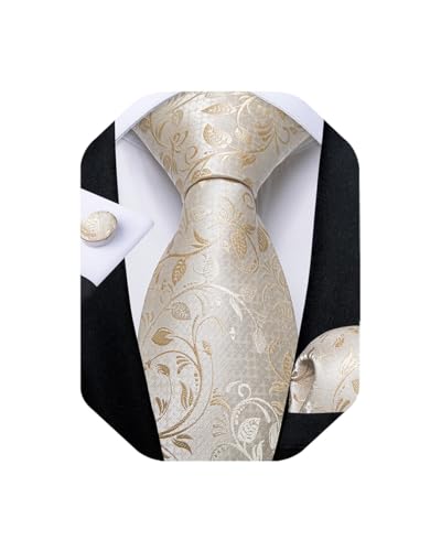 Image of DiBanGu Extra Long Tie for Men 63 inch XL Silk Necktie Set | Pocket Square and Cufflinks, Big and Tall, Jacquard Woven, Gift Box, Paisley /Plaid /Solid /Striped, for Weddinng Party Business