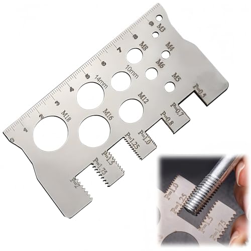 S/tainless S/teel Bolt Gauge Card | Metric & Imperial Thread Pitch Gauge | Double-Sided Bolt Size & Drill Bit Measuring Tool | Precision Thread Gauges for DIY & Professional Use|Measuring Tools