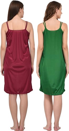 Image of You Forever Women Sexy Satin Striped Solid Above Knee Length Nighty, Loungewear, Nightwear, Sleepwear, Home Wear Short Nighty for Women Pack of 2