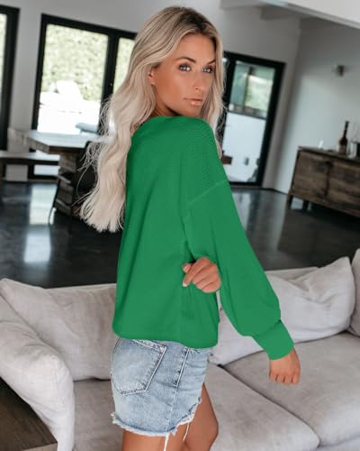 Image of ReachMe Womens Oversized Off The Shoulder Tops Long Sleeve Waffle Knit Shirt Drop Shoulder Sweater Top