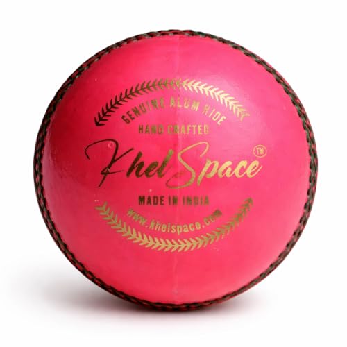 Image of KHELSPACE KS-20 Pink Leather Cricket Ball - Hand-Stitched for Match Play and Training, Premium Durability