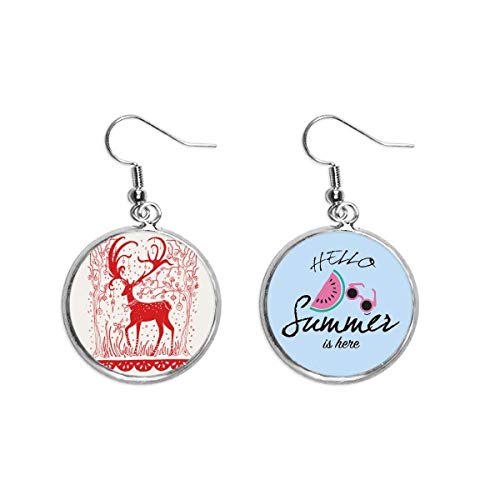 Pendientes de sandía estivales bisutería creativa ciervo rojo dibujos animados lóbulo