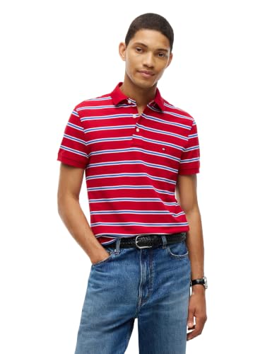 Image of Tommy Hilfiger Men's Short Sleeve Polo Shirts in Slim Fit with Stretch and Organic Pique Cotton