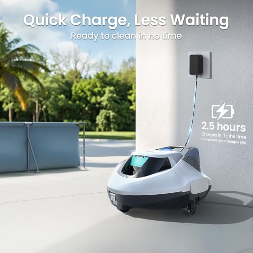 Image of (2026 Upgrade) AIPER Seagull SE Cordless Robotic Pool Cleaner with 100 Mins Runtime, Powerful 1320GPH Suction,Smart Self-Parking, Pool Vacuum for Above Ground Pools up to 860 Sq.ft, Snow White & Cyan