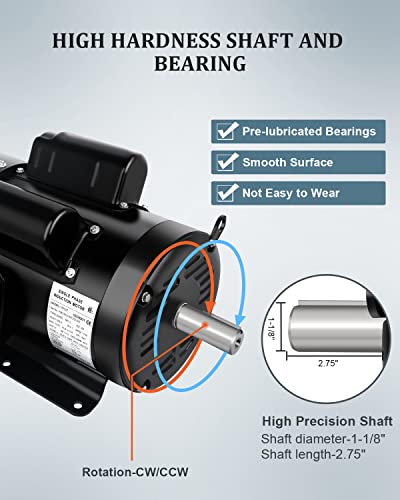 Electric Motor 3Hp 1750Rpm Farm Duty Single Phase Motor 4 Pole 1-1/8 Shaft Diameter 184T Cw/Ccw Tefc Ip55 60Hz #TOP3