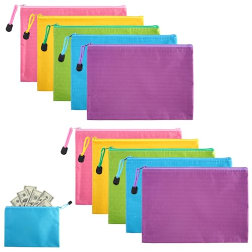 10 unidades bolsa dinheiro com fecho de correr A5, 24 x 18 cm, organiza bilhetes e moedas, impermeável sacos para guardar dinheiro para viagens, poupança ou despesas diárias, alojamento para cartões