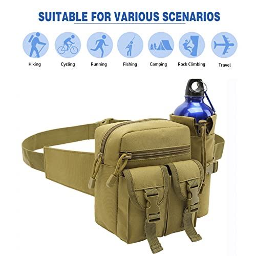 Jaugufiy Bolsa de cintura para esportes ao ar livre com suporte de garrafa, pochete tática para cicl