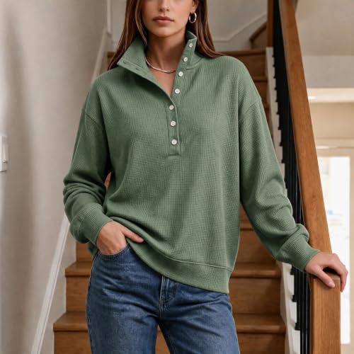Sweatshirts For Women Oversized Half Button Pullover Mock Neck Sweatshirt - image 3