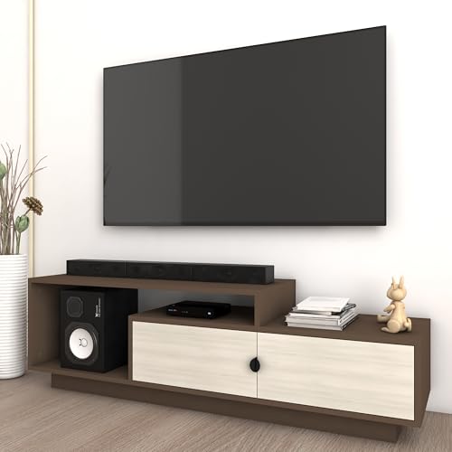 Image of Caspo TV Unit with Storage | Engineered Wood TV Entertainment Unit | Installation Type - DIY(Do-It-Yourself) | Colour - Mocha Brown & Acacia