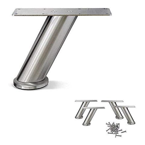 AKB Hardware Set of 4 Stainless Steel Slanted Sofa Legs – Strong Round Tube Design, Durable Furniture Legs, Modern Style (4-7/8" H) Cover