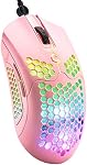 Souris de jeu avec Shell Honeycomb léger, câble ultra-léger26 RGB Mice rétroéclairée avec 7 Conducteur programmable de boutons,PAW 3325 12000 DPI Souris pour PC Gamers et Xbox et PS4 Utilisateurs(Pink)