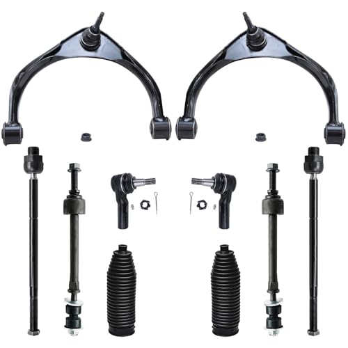 Image of Detroit Axle - Front 10pc Suspension Kit for 4WD 09-12 Dodge Ram 1500, 2009 2010 2011 2012, 2 Upper Control Arms w /Ball Joints 4 Tie Rods 2 Sway Bars 2 Boots Replacement 5 Lugs