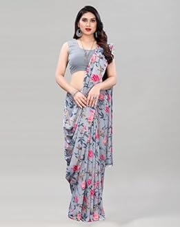 SIRIL Women's Georgette Printed Saree With Unstitched Blouse Piece Combo Pack Of 2