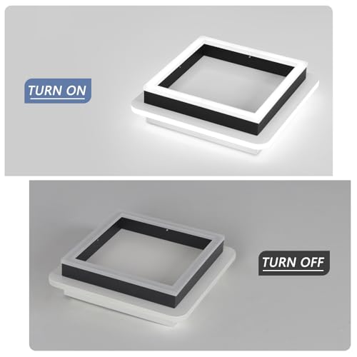 image for CANEOE Square Modern Led Ceiling Light Fixture, 24W Black Flush Mount 