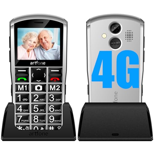 artfone 4G VoLTE Senior Mobile Phones Unlocked, Dual SIM Big Button Basic Mobile Phone for Elderly People with SOS Button, 2MP Camera, 2.4" Display, Loud Volume, Charging Dock, FM, 1800mah