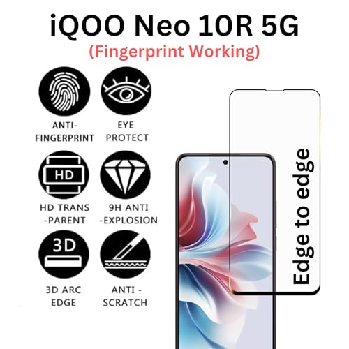 Image of compatible with IQOO Neo 10R 5G Tempered Glass [with warranty] screen protector guard Full Edge to Edge 9H Full Glue FHD with Easy Installation kit - Pack of 1 | 6.78 Inch (iq neo10r)