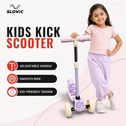 Image of Slovic Kick Scooter for Kids 3+ Years with Adjustable Handle Height [50 KG Capacity] | 3 Wheels Kids Scooter Toys | Foldable Kick Skating Cycle | Scooter Birthday Gift for Kids | BIS Approved| Purple