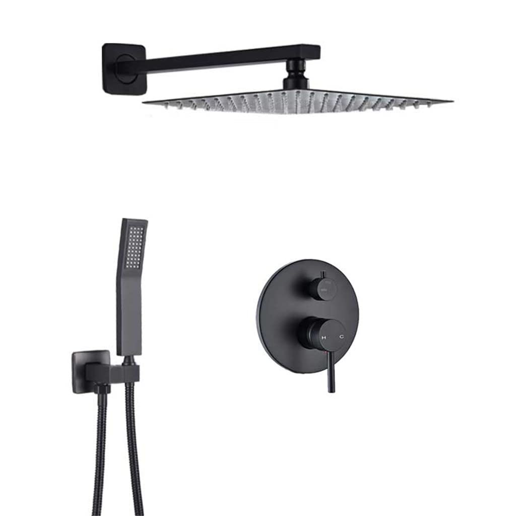 SWENEEN Handheld Showershower System Matte Black Shower Faucet Brass Rain Shower Mixer Tap Matte Black Bathroom Shower Faucet Brass 2 Way Mixing Valve,A-16 Inch
