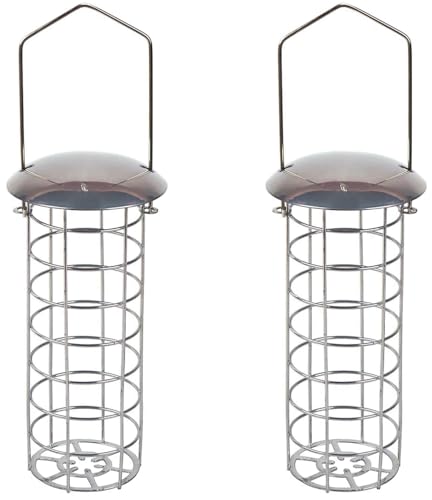 2 x Fat Ball Bird Feeders – Hanging Metal Suet Ball Bird Feeders for Small Wild Birds – Weatherproof UK Garden Outdoor Fat Balls Bird Feeding Station Set