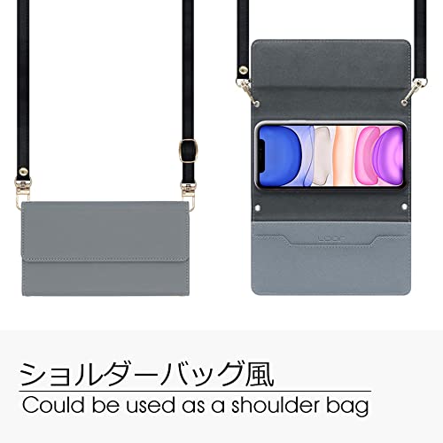 [SHARP公式認定] LOOF Strap AQUOS sense5G / sense4 / sense4 lite / sense4 basic やさしいスマホ2用 ケース 手帳型 ショルダーストラップ ショルダータイプ 首掛けストラップ ネックストラップ 取り外し可能 長さ調節 肩掛け シンプル レディース メンズ 観戦 耐衝撃 落下防止 かわいい カード収納ポケット (ブルー)