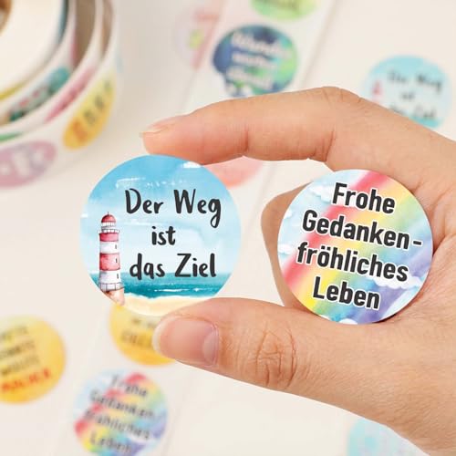 500 Aufkleber 12 Designs mit inspirierenden Sprüchen, 2,5 cm Deutsch Papier ästhetische Sticker, lustige Aufkleber für Geschenk, Fotoalbum, Scrapbooking, Umschlag und DIY