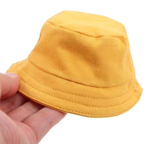 Garneck Mini Bucket Hat for Dolls: Miniature Yellow Polyester Cap Dollhouse Accessories Tiny Clothes for 18 Inch Figures Mannequin Crafts Photo Props Summer Toy Decor Display
