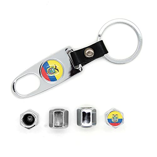 Lot de 4 bouchons de valves avec logo et porte clé Equateur Chromé