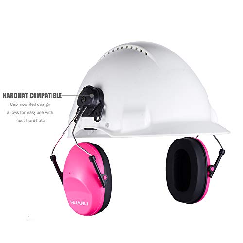 Huarui Noise Cancelling Helmet Attachable Ear Muffs Blocking Sound Reduction Ear Protection For Construction Site, Cap Mounted Protective Safety Ear Muffs With Hard Hat Mounting Adaptors Pink #TOP2