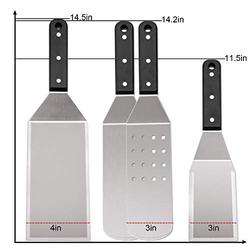 Hasteel Metal Spatula Set Of 5, Stainless Steel Grill Spatula & Griddle Scraper - Multipurpose Griddle Accessories For Bbq Hibachi Teppanyaki Flat Top Cooking, Riveted Handle & Dishwasher Safe #TOP1