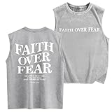 Weetiotio Mens Christian Sleeveless Shirts Faith Over Fear Graphic Tank Tops Gym Workout Acid Wash Tanks Cut Off Muscle Shirt(Light Gray,L)